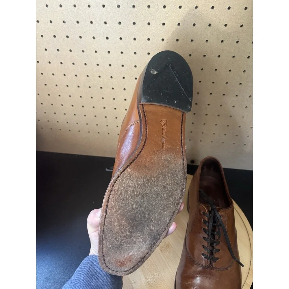Allen Edmonds Shoes Mens Size 11.5 B Carlyle Oxford Brown Tan Plain Toe Dress